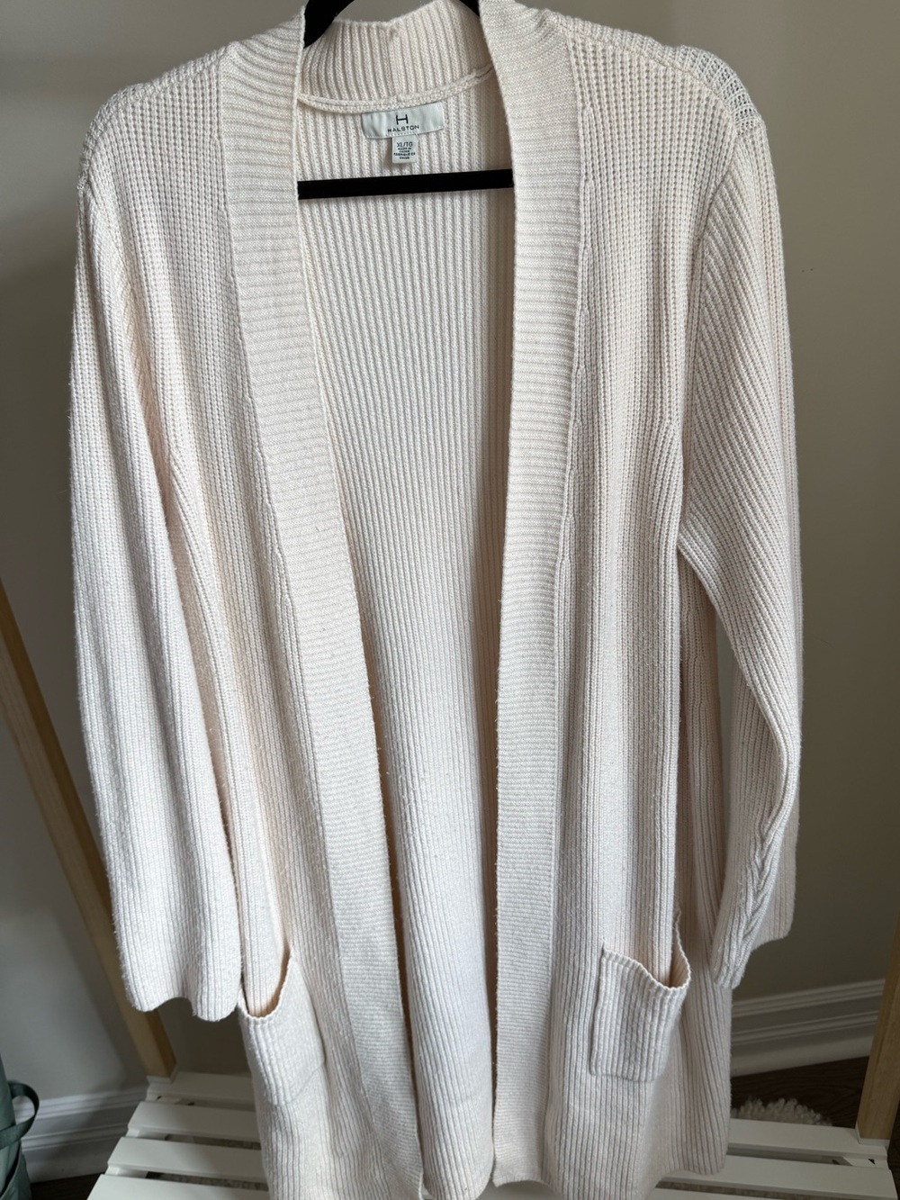 Halston Heritage Cream Open-Front Long Ribbed Cardigan - Picture 2 of 5
